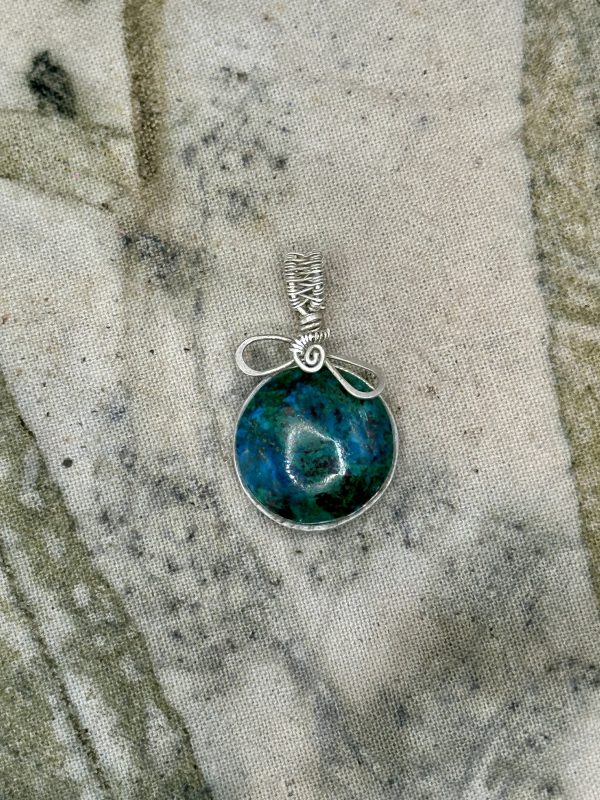 Chrysocolla and Silver Pendant